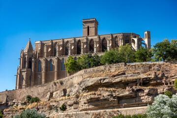Magnificent Catalan Gothic Architecture Santa Maria de la Seu Basilica Manresa Barcelona Spain 15th Century Church on Cliff