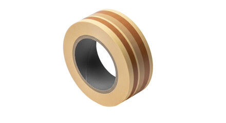 Isolated roll of tan masking tape with brown stripes, for painting, crafts, and general use