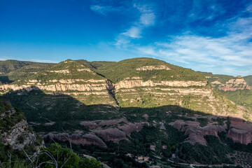 Spectacular Natural Landscape Cingles de Bertí Barcelona Spain Tenes River Valley and Impressive Stratified Cliffs