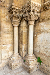Timeless 12th Century Romanesque Architecture Santa Maria de Porqueres Church Gerona Spain Finely Carved Exterior Columns and Capitals