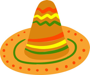 Mexican hat illustration, sombrero, white background, cultural style, festive touch. Brim shows detailed patterns.