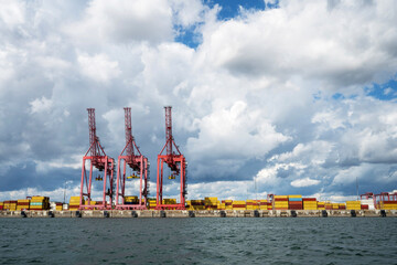 Port cranes, essential for handling containers and goods in the Port of Montreal