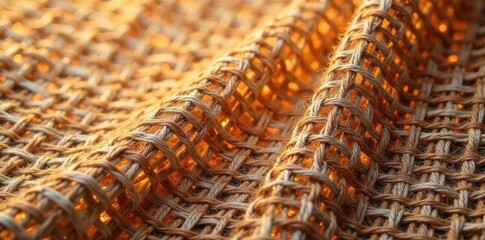 Close-up view of burlap, showing intricate thread detail , material, close-up