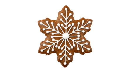 Isolated gingerbread cookie. Festive decorated winter holiday snowflake shape treat icon