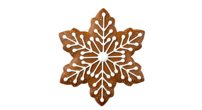 Isolated gingerbread cookie. Festive decorated winter holiday snowflake shape treat icon