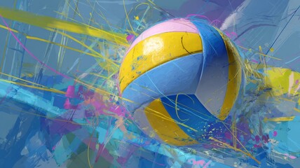 Dynamic white volleyball in mid-air with motion blur on a bright abstract background, illustrating energy, athleticism, and sports action concept