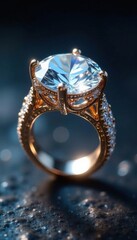 Close-up view of luxurious diamond ring, highlighting sparkle and intricate details , intricate, closeup, reflection