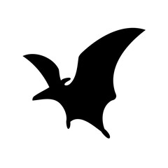 Black Pterodactyl Silhouette on White Background Depicting Prehistoric Flying Reptile
