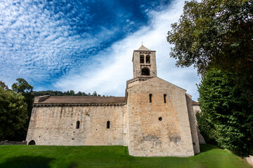 Historic Romanesque Architecture Sant Pere de Camprodon Monastery Gerona Spain 12th Century Medieval Church and Bell Tower