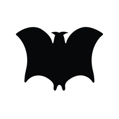 Simple black silhouette of a bat with spread wings on white backdrop