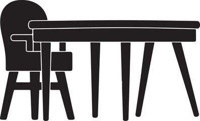 Table and chair for Baby dinning in silhouette 