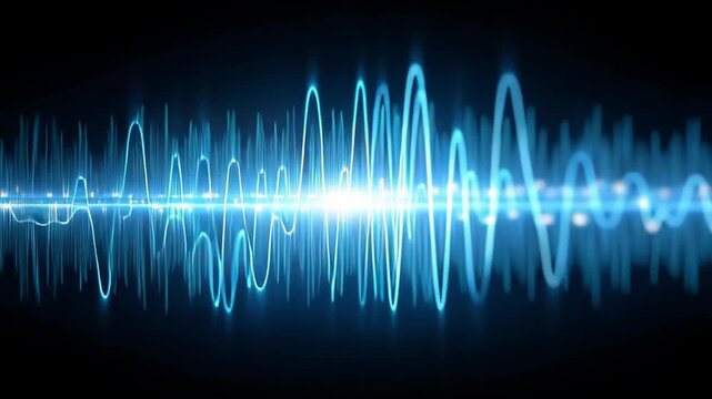 Sound Wave Visualization: A vibrant visualization of sound waves pulses with energy, showcasing the invisible forces that shape our world in a captivating, conceptual image.