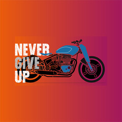 never stop never give up kids motocross design t shirt illustration vintage retro style