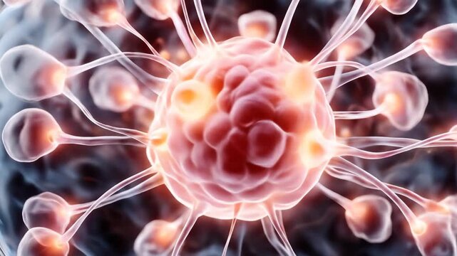 Microscopic view of a cancer cell dividing and spreading.