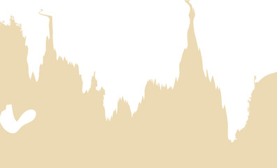 A dramatic silhouette artwork depicting jagged cliffs and towering spires with organic, abstract...