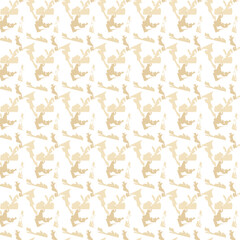 A seamless abstract beige pattern featuring irregular organic silhouettes arranged diagonally on a white background for a modern decorative effect.