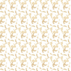 A seamless abstract beige pattern featuring irregular organic silhouettes arranged diagonally on a white background for a modern decorative effect.