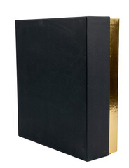 An elegant, shiny box with a black lid isolated on a transparent background. The metallic sheen make this image ideal for packaging design, product advertising, and luxury promotions.