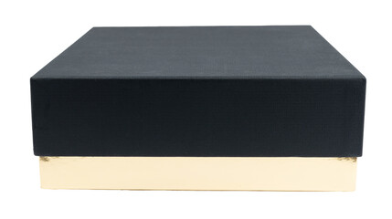 An elegant, shiny box with a black lid isolated on a transparent background. The metallic sheen make this image ideal for packaging design, product advertising, and luxury promotions.