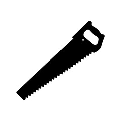 Black silhouette of a handsaw on a white background, angled slightly
