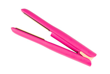 Cordless pink hair straightener on a transparent background. This styling tool is perfect for show salon services, travel blogs, or hair care advertising.