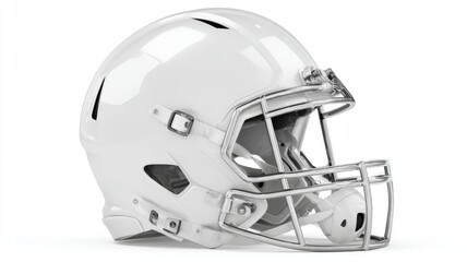 Fototapeta premium White american football helmet isolated on clean white background, professional protective gear for gridiron sport, athletic equipment for training, competition, and team game safety concept. 