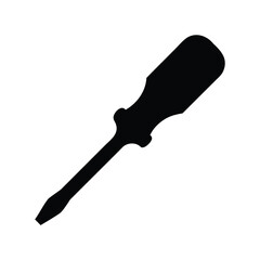 Black silhouette of a common slotted head screwdriver on a white background