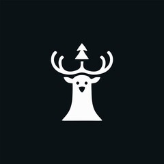 Minimalist Deer with Antler Christmas Tree Silhouette Design