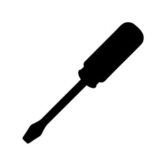 Isolated black silhouette of a standard flathead screwdriver on a white background