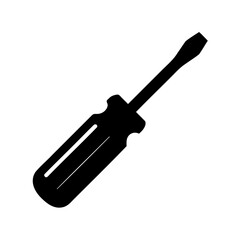 Black and white image of a flat head screwdriver against white background