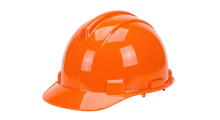 Isolated safety construction helmet for building, protective headwear for workers, orange