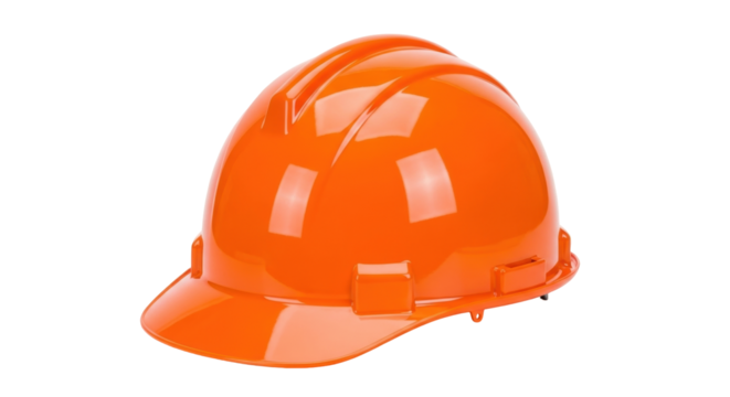 Isolated safety construction helmet for building, protective headwear for workers, orange