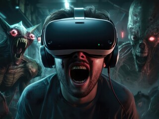 VR horror gamer screams