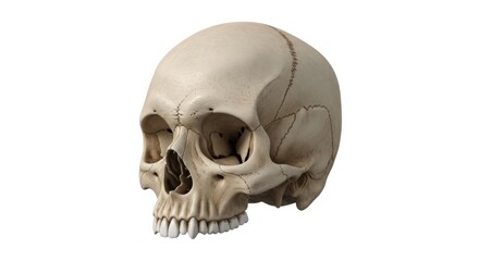 Detailed human skull side view realistic anatomical representation isolated on white white background