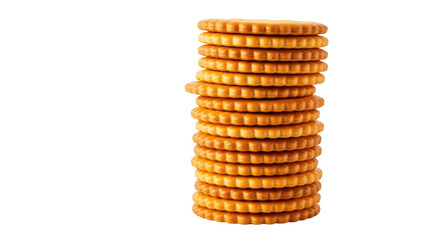 Isolated stack of small round butter cookies, dessert crackers, shortbread snacks on table