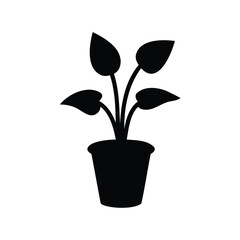 Silhouette of a potted plant featuring several leaves and a simple pot