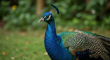 Elegant Peacock Portrait Capturing the Beauty and Detail of its Plumage in a Natural Setting