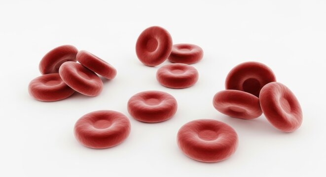 Close-up view of several red blood cells with biconcave disc shape isolated white background