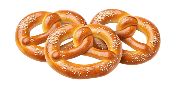 Freshly Baked Golden Soft Pretzels with Coarse Salt on Transparent Background
Close-Up of Shiny Salted Pretzels in a Row Isolated on White - Powered by Adobe