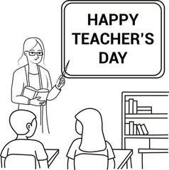happy teacher's day line art vector .
