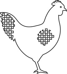 Elegant hen outline vector icon, minimalist farm poultry logo for organic food packaging, eco branding, and rustic agriculture design.