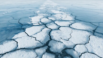Cracked Arctic Ice Surface in Winter
