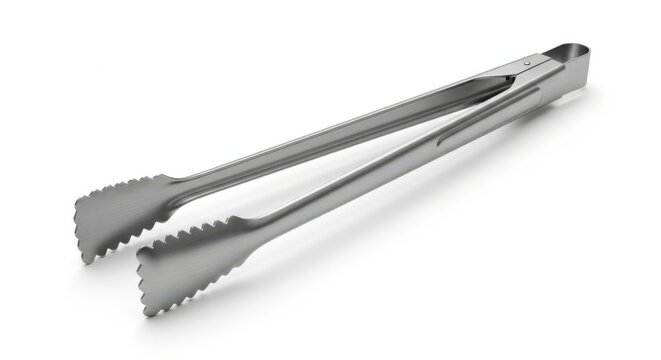 Stainless steel barbecue tongs for grilling food serving kitchen utensil equipment white background