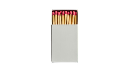 Isolated full matchbox with red heads, wooden sticks ready to light fire, safety matchbox