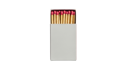 Isolated full matchbox with red heads, wooden sticks ready to light fire, safety matchbox
