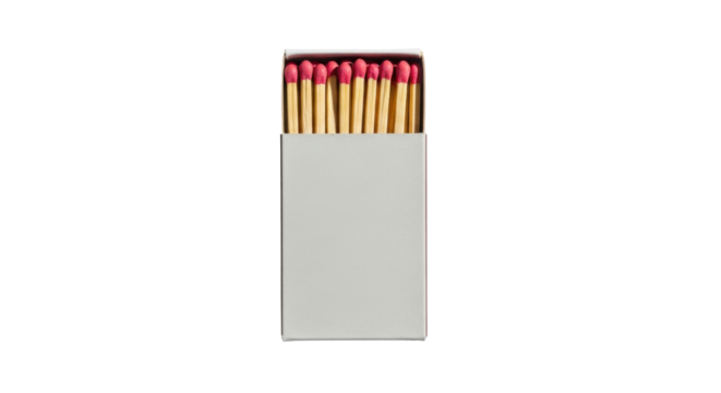 Isolated full matchbox with red heads, wooden sticks ready to light fire, safety matchbox