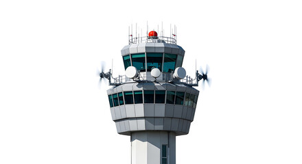 A control tower stands tall, a beacon of safety and guidance. The tower's sleek design and advanced equipment reflect the critical role it plays in modern aviation