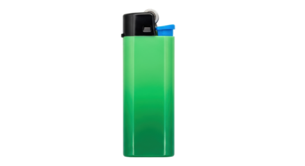 Isolated green lighter, fire source used for smoking cigarettes and lighting candles or gas