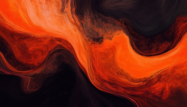 fiery abstract fluid painting with swirling orange red and black textures creating dynamic molten flow and dramatic energy ideal for modern wallpaper or bold commercial background
