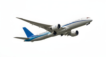 Obraz premium A modern jet airliner soaring through the sky, showcasing its sleek design and powerful engines